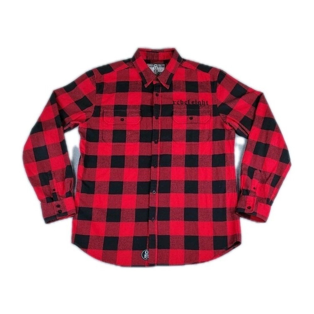 Rebel Eight  Mens XL Red & Black  Buffalo Check  Embroidere Flannel Button Down